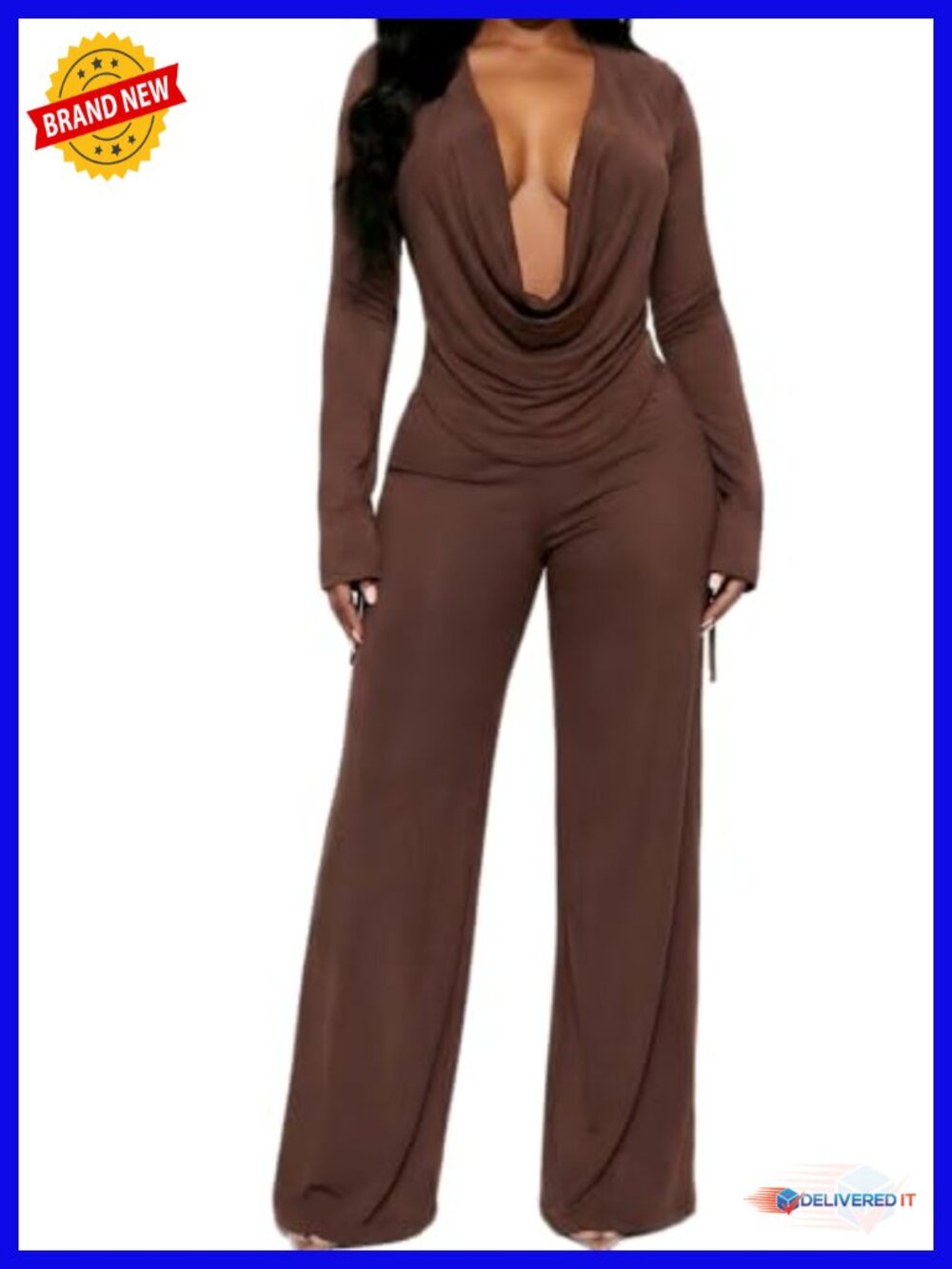 2 Piece Long Sleeve Deep V Neck Mesh Top and Pants Sets Club Outfits